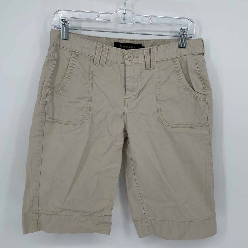 Calvin Klein Jeans Women's Khaki Stretch Bermuda Chino Shorts Size 4